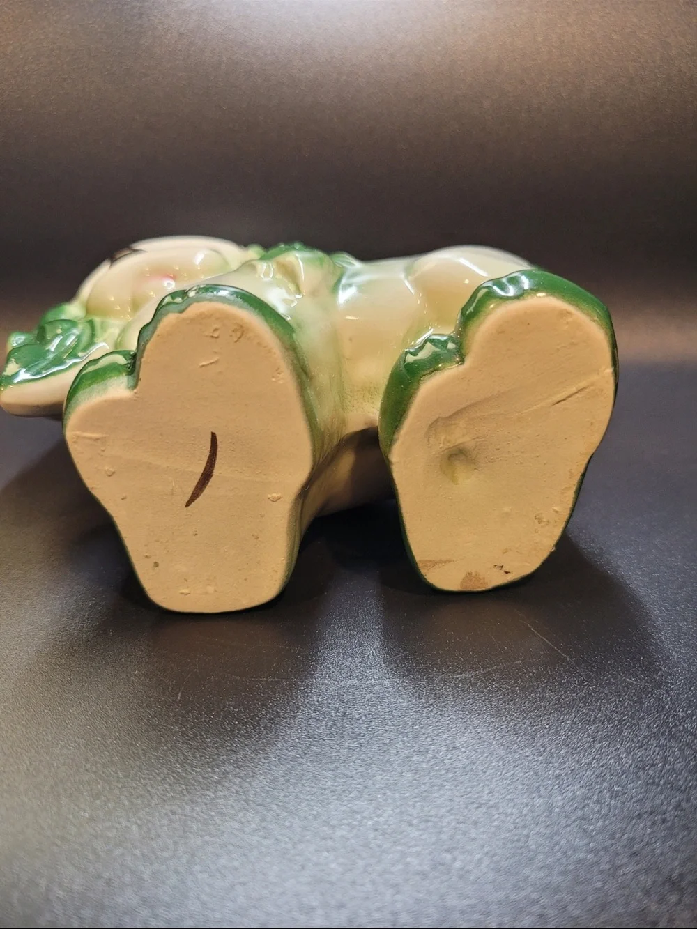 1950s vintage Ceramic Dog Planter - White and Green Decorative Pet Figurine